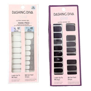 2 Packages Dashing Diva Gloss Ultra Shine Gel Nail Strips Fig Pop White Flag